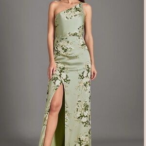 Azazie One-Shoulder Floral Dress in Green